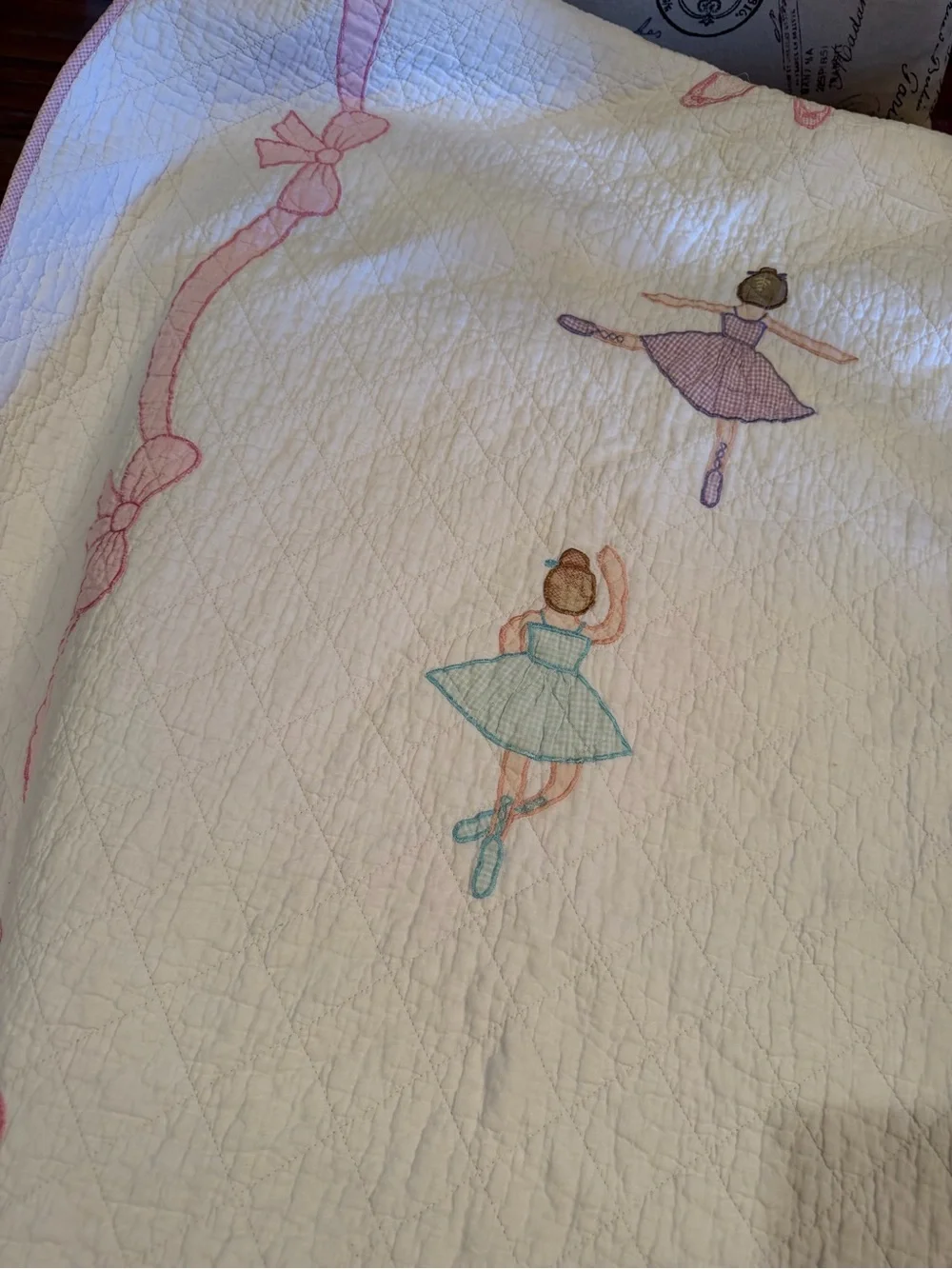 Pem-America Ballet Ballerina Quit Twin Size Pink Gingham Pastel Scalloped Edge
